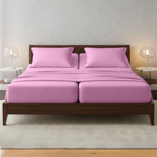 Image of Elegant Comfort Luxury 1500 Premium Hotel Quality Microfiber 5-Piece Sheet Set - Wrinkle Resistant, All Around Elastic Fitted Sheet, Deep Pocket up to 16 inch, Split King, Light Pink