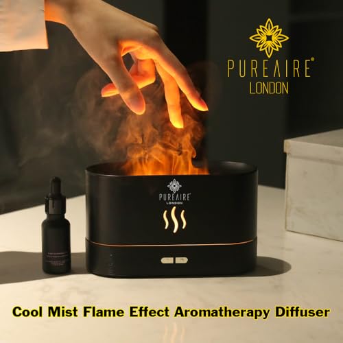 PureAire Oil Diffuser Flame Effect Humidifier for Bedroom Office Aromatherapy Diffuser Aroma Home Fragrance Diffusers for Home Colour Changing LED Ultrasonic USB (Black) Auto Off Nightlight Cool Mist - Image 4