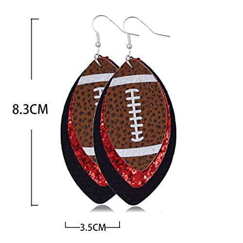 6/8/9Pairs Set Glitter Faux Leather Football Baseball Basketball Sports Teardrop Drop Dangle Earrings for Women Gift Jewelry Evil Eye Lucky Rugby Colorful Cool Punk2