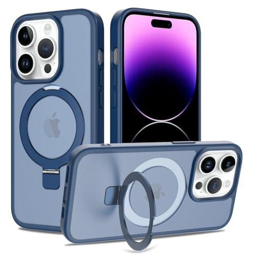 Image of Magnetic for iPhone 13 Pro Case & iPhone 14 Pro Case, 6.1 inch, Compatible with MagSafe, Rugged Kickstand, Not-Yellowing Military-Grade Protection, Matte Blue