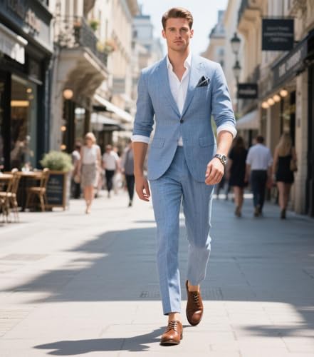 2 Pieces Linen Suit for Men Lightweight Blazer Pants Set Summer Beach Wedding Suit3