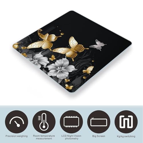 Báscula digital de baño blanca con mariposas doradas miniatura 3