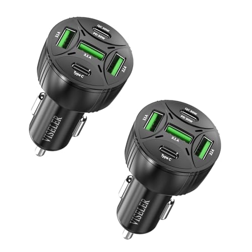 USB C Car Charger Adapter[2Pack], PD3.0 30W & QC3.0 30W 5 USB Car Phone Chager Fast Charging Compatible with iPhone 16/15/14/13 Pro Max/iPad, Tablet, Galaxy S24/Note 20 and More.