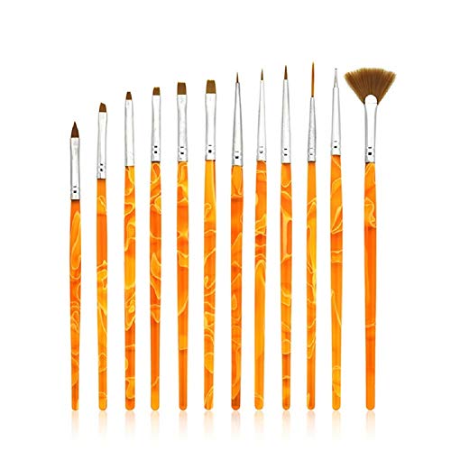 KADS Nailart Pinsel Set 12-teilig Polish für UV-Gel Nägel, Acryl-Nägel Profi Nagelstudio Werkzeug (orange)