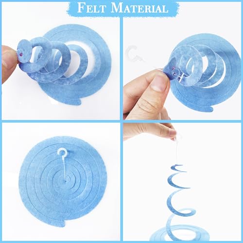 Image of 36 Pcs Dusty Blue Gray Hanging Swirl Decorations Navy Blue Grey Felt Swirl Streamer Spiral Ceiling Garland for Baby Shower Wedding Birthday Engagement Ahoy Achor Nautical Graduation Party Supplies