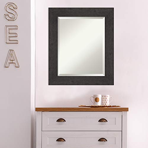 Image of Framed Vanity Mirror | Bathroom Mirrors for Wall | Rustic Plank Espresso Mirror | Wall Mounted Mirror | Small Mirror | 25.38 x 21.38
