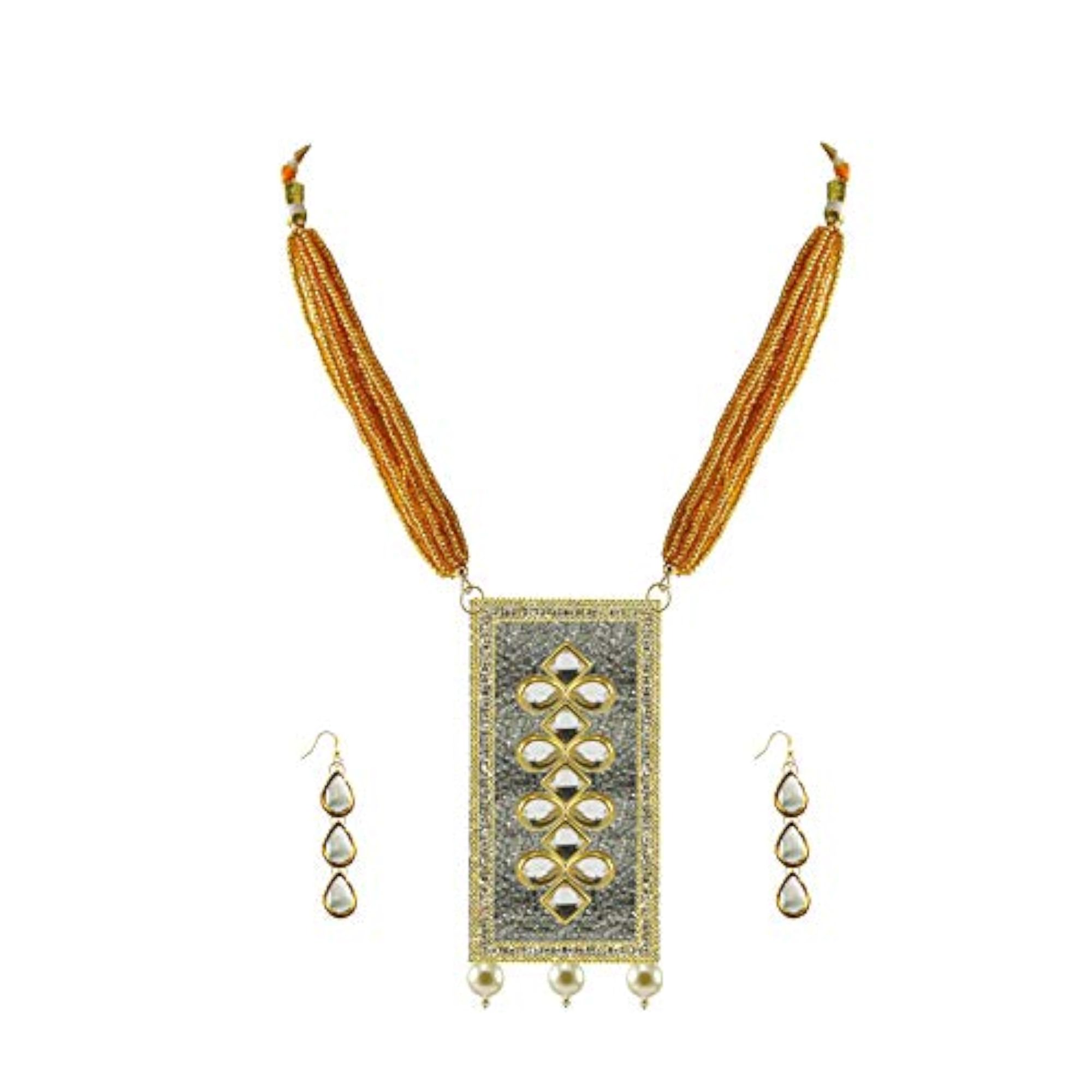 Women's Multicolor Solid Stone Brass Pendant Set, Platted
