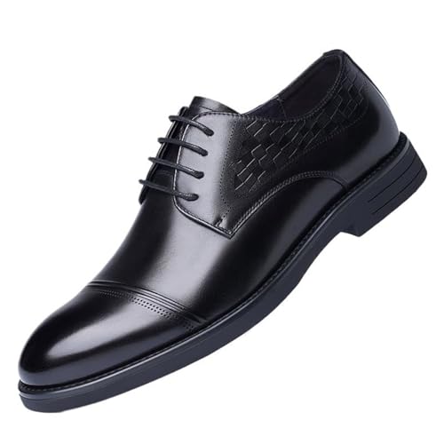 Mens Formal Oxfords Shoes for Men, Pointed Toe Lace-up Business Comfortable Chunky Heel Soft Bottom Dress Shoes Casual Work Office Formal Derby Shoes
