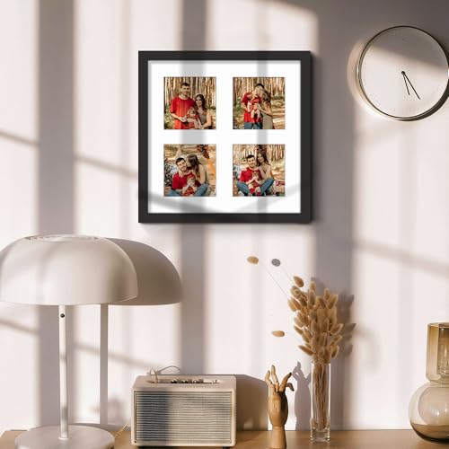 Image of DUENPY 10x10 Collage Picture Frame 4x4 Picture Frames Collage Wall Decor Displays Four 4x4 inch Photos Available Horizontal Wall Mounting Display and Vertical Black