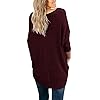 IWOLLENCE-Womens-Waffle-Knit-Tunic-Blouse-Tie-Knot-Henley-Tops-Loose-Fitting-Bat-Wing-Plain-Shirts IWOLLENCE Womens Loose Henley Blouse Bat Wing Long Sleeve Button Down T Shirts Tie Front Knot Tops Wine Red Large