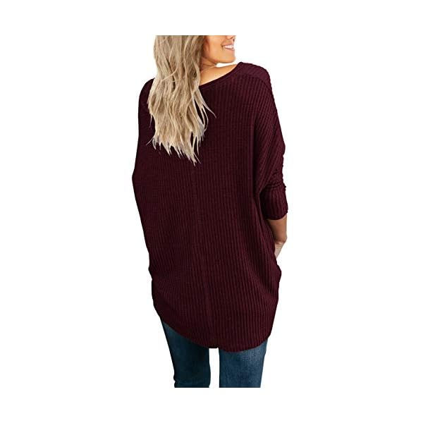 IWOLLENCE-Womens-Waffle-Knit-Tunic-Blouse-Tie-Knot-Henley-Tops-Loose-Fitting-Bat-Wing-Plain-Shirts IWOLLENCE Womens Loose Henley Blouse Bat Wing Long Sleeve Button Down T Shirts Tie Front Knot Tops Wine Red Large