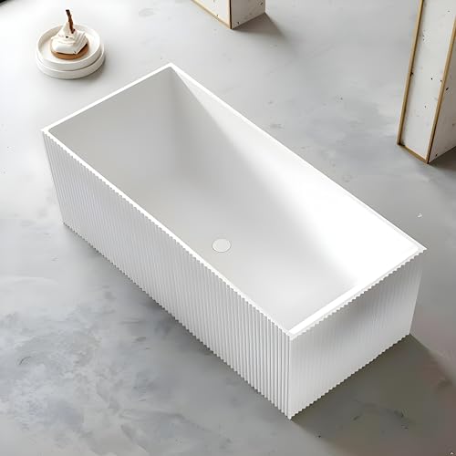 Image of CRUZ Freestanding Bathtub 170 cm - White Glossy Acrylic Soaking Tub with Overflow Drain, Brass Pop-Up Waste & Waste Pipe, 6-Layer Reinforced Standalone Bath Tub
