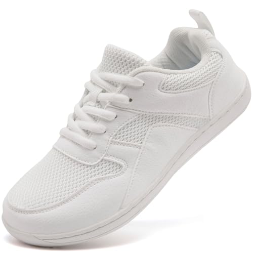 Women's Wide Toe Box Barefoot Sneakers Walking Slip On Shoes Zero Drop Running Sneakers Breathable Non Slip Casual Jogging Shoes White Size US 7.5