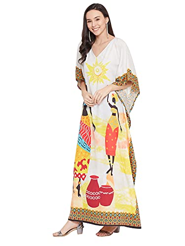 Image of Women Polyester Casual Long Plus Size Beach Caftan Cover Up Maxi Dress 1X-3X Summer Kaftan Dresses for Women