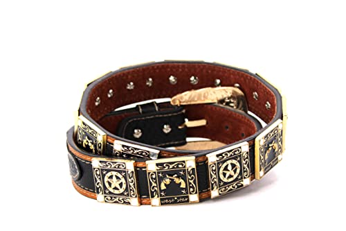 Western Unisex Belt Cowboy Genuine Leather Longhorn Horse Bullrider Rooster Star Leather Belt Concho2