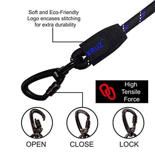 Kruz Reflective Dog Leash - KZROPE5060-L8L - Soft Silicone Grip - Click & Lock Snap - Pet Walking, Running, Training - Heavy-Duty, Durable Rope - Security, Control and Comfort - Orange - 1/2" x 5 FT - Thumbnail 5