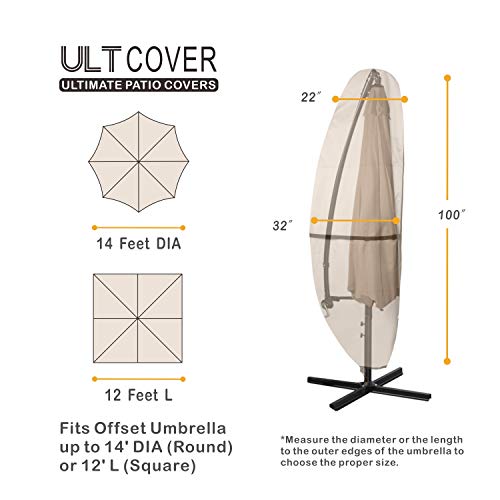 Image of ULTCOVER Patio Parasol 600D Waterproof Outdoor Offset Banana Style Umbrella Cover - Fits Cantilever Offset Umbrella 12-14 Feet (Pack of 2)