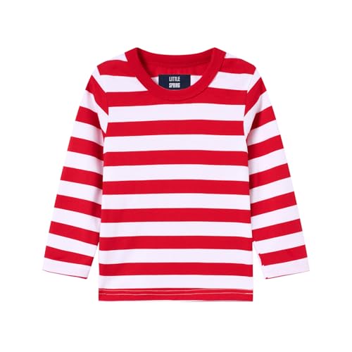 Image of LittleSpring Unisex Kids Long Sleeve Striped Tee Shirt Tagless Crew Neck Cotton T-Shirt