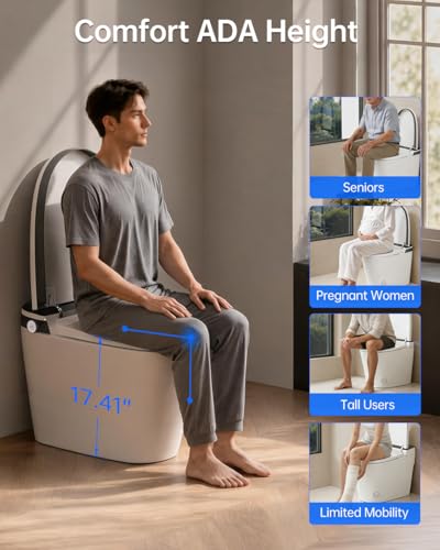 Image of EPLO Smart Toilet Bidet with Auto Open Close,1000 Gram MaP Flush Score,Foam Dispenser, ADA Comfort Height, Moving Dryer,Auto Flush,Heated Seat,One Piece Elongated Toilet with Tank Built in U8MAX