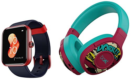 Image of boAt Xtend Smart Watch with Alexa Built-in, 1.69 inch HD Display(Deep Blue) & Rockerz 550 Bluetooth Wireless Over Ear Headphones with Upto 20 Hours Playback, 50MM Drivers (Maroon Maverick)