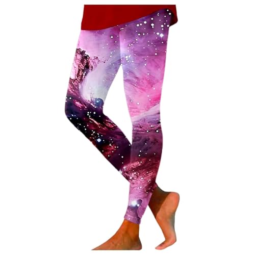 LIANGTUOHAI Galaxy Leggings für Damen, hohe Taille, Bauchkontrolle, Fitness-Strumpfhose, leicht, elastisch, Trainings-Leggings, dehnbar, mehrfarbig, Gesäßheben, Yogahose für Damen, Rosa, Medium