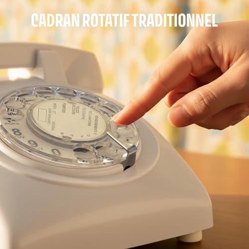 Téléphone fixe vintage cadran rotatif Opis 60s Cable blanc compatible box internet