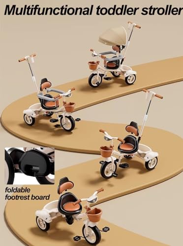 Kinderwagen für Kleinkinder mit Verdeck und Scheinwerfer,Sitz mit hoher Rückenlehne,Geländer und Sicherheitsgurt,Dreirad mit Schwenksitz,Kinder-Dreirad 2–6 Jahre,Titanräder,doppelte Hinterradbremse – Bild 3