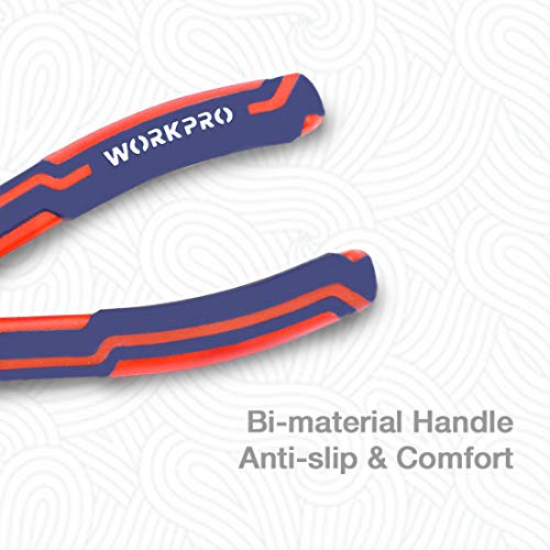 WORKPRO 8-Inch Long Nose Pliers in CRV Steel for Cutting, Holding, Bending, Snipping Wire