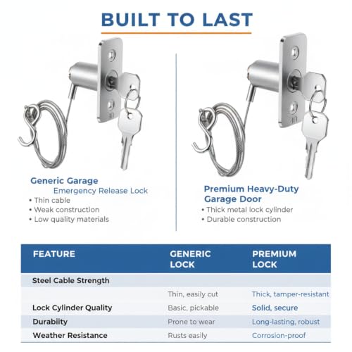 Image of MorningRo 2 Set Garage Door Emergency Key Release Lock Kit with Cable, Universal Manual Opener Emergency Access Lock Cylinder Replacement with Keys and Hardware for Automatic Garage Doors