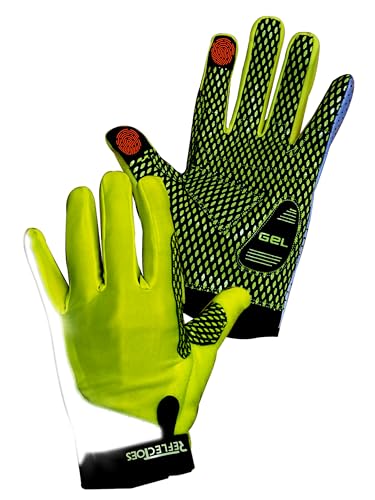 Reflective Summer Cycling Gloves For High Visibility [Full Finger] – Fluorescent Hi-Vis Gloves With Biomotion Safety, Gel Padding &Amp; Touchscreen Fingers (X-Large)