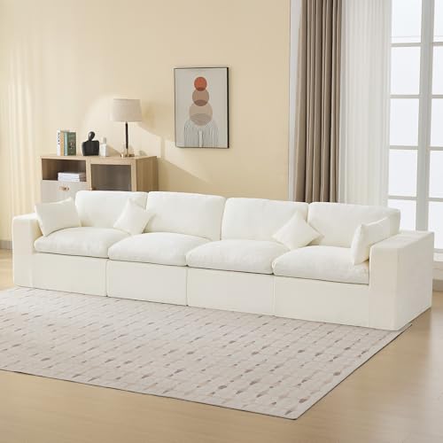 Image of 146''Cloud Boneless Sectional Couch, Modular Sectional Sofa Deep Seat, Oversized Upholstered Convertible Comfy 4 Seater Chenille Memory Foam Sofa Couches for Living Room, Beige