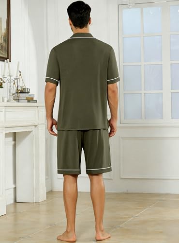 Image of Veseacky Men's Button Down Pajama Set Short Sleeve Shorts Modal Soft Sleepwear Loungewear Pjs with Pockets S-XXL