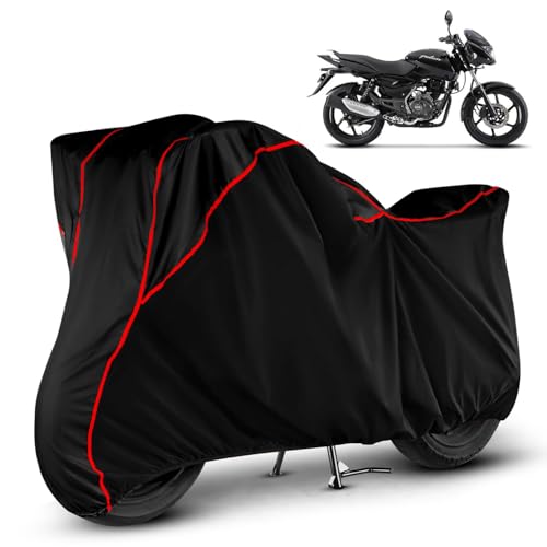 Image of DAXO Waterproof Bike Cover for Bajaj Pulsar 150 | All Weather Protection from Rain, Dust, Sun & Scratches | Black Red Piping | Universal Fit for All Bike & Scooty | Pulsar 150 Bike Cover