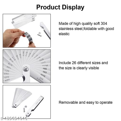 Image of 26 Blades Feeler Gauge Metric & Inch Gap Filler 0.04-0.63mm Thickness Gage for Measurment Tool Marking Gauge Metric and Imperial Measuring Tool 0.0015 /0.04-0.025 /0.635 mm, 26 Blades)