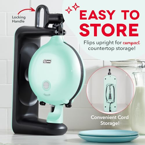 Image of Dash Flip Belgian Waffle Maker - nonstick surface - Rotating Belgian Waffle Maker with Quick Heat-Up System for Easy Breakfasts - Supports Multi-Use - Aqua