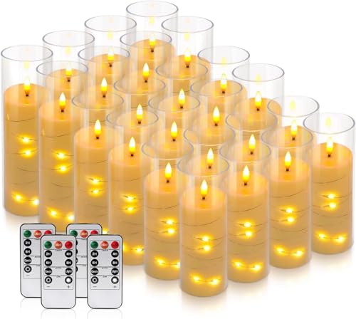 Image of YOROXRG 24 Pack Christmas Decoration Flickering Flameless Candles,Battery Operated Candles,LED String Lights LED Candles for New Year, Home Decor, Parties,Wedding(D2.2 xH 5 inch 6 inch 7 inch) (White)