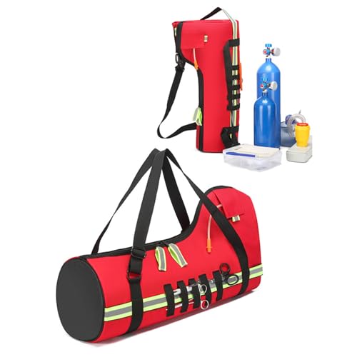 Serbatoio di ossigeno portatile con imbottitura borsa a tracolla EMS O2 per cilindro O2 di pronto soccorso vuota per un facile trasporto e stoccaggio tramite Amazon Rosso 65x23x34cm