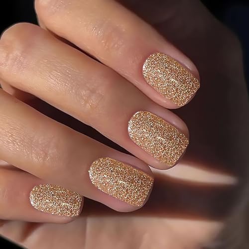 Tyuimhx Gold Press on Nails Square Short Fake...