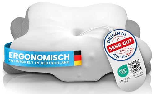 Gentle North Ergonomisches Nackenstützkissen aus hochwertigem Memory Schaum - Nackenkissen - Kopfkissen für Seiten-, Rücken- & Bauchschläfer - waschbarer Bezug bei 40°C