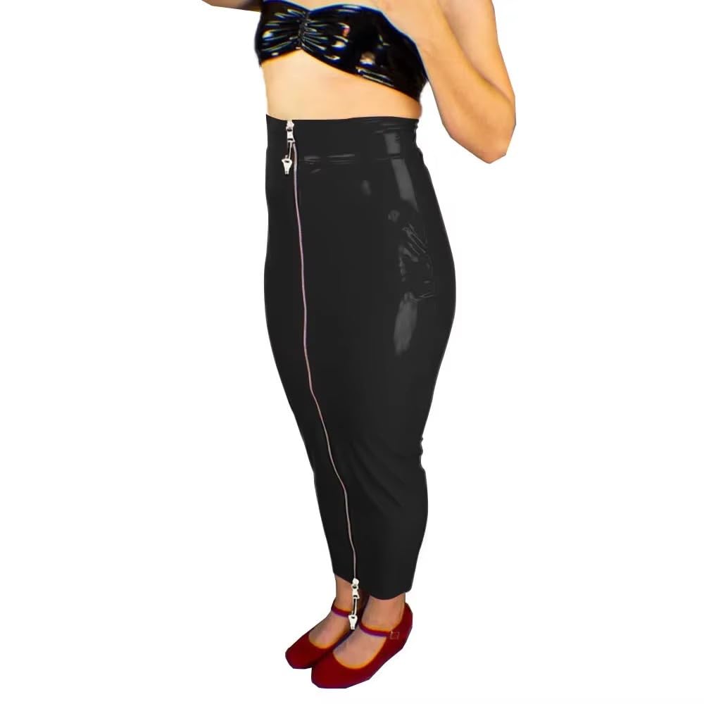 Glänzendes PVC Leder Abschließbarer Rock Bodycon Hobble Sissy Röcke Wetlook Damen Bleistiftröcke