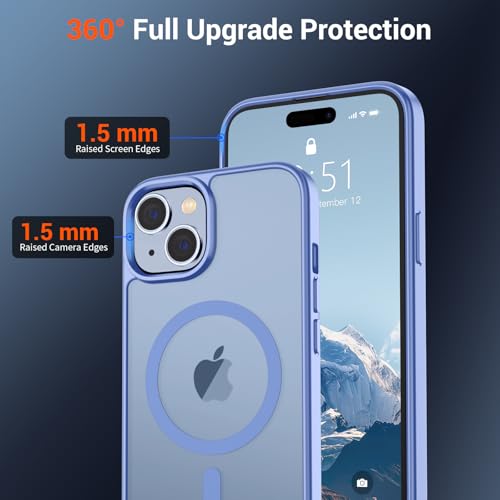Image of SUPFINE Magnetic for iPhone 15 Case (Compatible with MagSafe) (Military Grade Drop Protection) Slim Translucent Matte Shockproof with Anti-Fingerprint Phone Case, Blue Purple