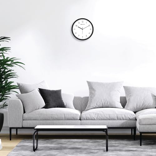 Image of Amazon Basics Plastic 12-Inch Wall Clock | Analog Operation | Durable Polypropylene Construction | Silent Precision | Battery-Powered | 1-Year Warranty (Black)