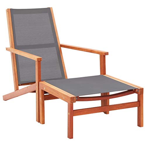 vidaXL Eucalyptus Chaise de Jardin et Repose-Pied Siège de Jardin Chaises d'Extérieur Fauteuil de Patio Terrasse Arrière-Cour Textilène