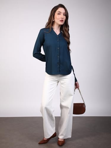 Image of Urbano Fashion Women's Modal Viscose Full Sleeve Regular Fit Casual Solid Shirt with Mandarin Collar
