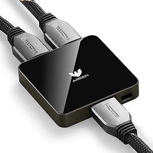 HDMI Splitter 4K60Hz, 4K HDMI Splitter 1 in 2 Out, ARISEN HDMI Hub 2 Way for Dual Monitors, 1 HDMI Port to 2 HDMI Display Duplicate Mirror, 18Gbps HDCP 2.2 3D RGB 4:4:4, Tempered Glass & Zinc Housing