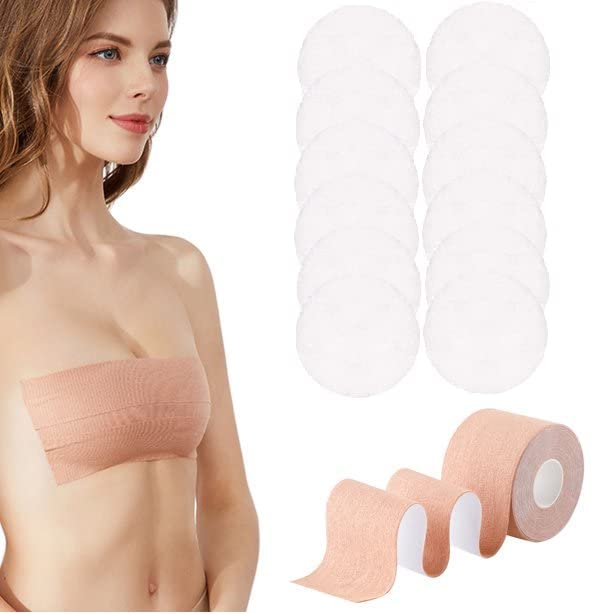 Women Cotton Self-Adhesive Breast Lift Tape Boob Tape Cloth Invisible Push Up with 10 PCS Cotton Nipple Cover Beige_Color 5 Meter-image-25