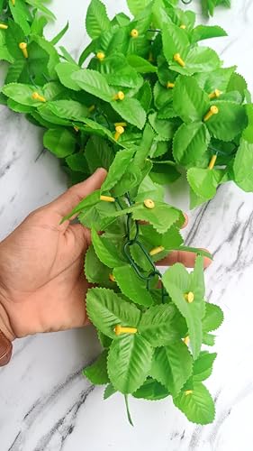 Image of VRB Dec 1 Pcs Artificial Flowers Vine Blossom /Roses Garland Fake (6 ft) Flowers Fabric Roses /Blossom Garland for Wedding Decor Diwali /Ganpati /Garden Wall Valentine (Green Money Plant Creeper)