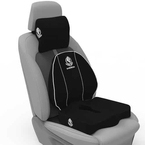 Image of MRRON Memory Foam Posture Corrector Car Seat Cushions Combo | Orthopedic Backrest, Coccyx Cushion & Neckrest | Ergonomic Lumbar Comfort Seat Cushion | Reduces Sciatica, (Black, Spine Support)