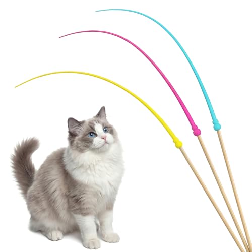 Larrel Silicone Cat Toys Wand, 3 Pcs Cute Colorful Cat Teaser Wand, Lightweight Silicone Cats Wands Toy for Indoor Cats Kittens Chase Exercise