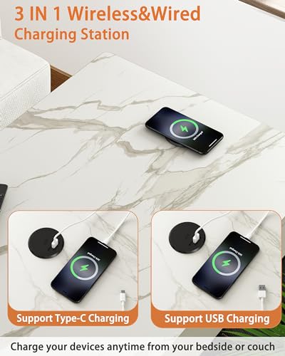 Piskyet-Dog-Crate-FurnitureWooden-Dog-Crate-End-Table-with-Storage-DrawerCushionTray-QC30-Wireless-ChargingDual-USBMedium-Dogs-Marble-White Piskyet Dog Crate FurnitureWooden Dog Crate End Table with Storage DrawerCushionTray QC30 Wireless ChargingDual USBMedium Dogs Marble White